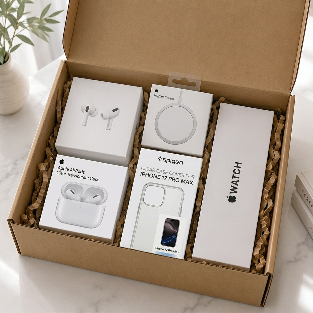 Qourix 5-in-1 Accessories Bundle – AirPods Pro, MagSafe Charger, Apple Watch, AirPods Pro Case & iPhone Clear Case